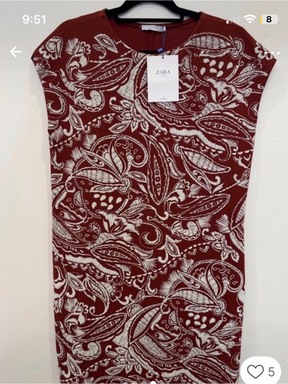 NWT ZARA Basic Rust Red Paisley Knit Shift Dress Women's Medium M Sleeveless Mad
